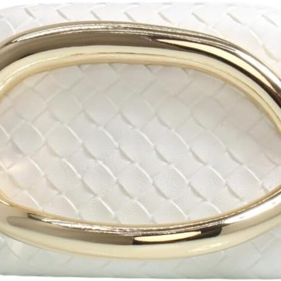 Accessories - Women Woven PU Leather Clutch with Metal Handle Sized 7.5x4.1x3 for Formal or Ca